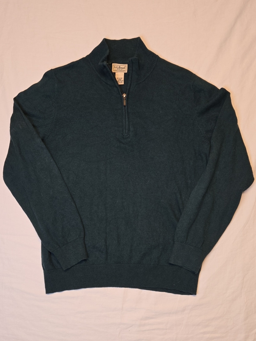 L.L. Bean Deep Teal Quarter-Zip Lightweight Pullover Knit Cotton Blend Sweater